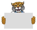 Wildcat Cartoon Mascot Handyman Holding Sign