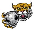 Wildcat Holding Soccer Football Ball Mascot