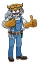 Wildcat Mascot Carpenter Handyman Holding Hammer