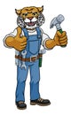 Wildcat Mascot Carpenter Handyman Holding Hammer