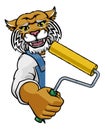 Wildcat Painter Decorator Paint Roller Mascot Man