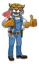 Wildcat Plumber Cartoon Mascot Holding Plunger