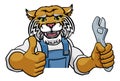 Wildcat Plumber Or Mechanic Holding Spanner Royalty Free Stock Photo