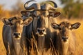 Wildebeest family safari. Majestic journey across the savannah, capturing the raw beauty and bond Royalty Free Stock Photo