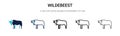 Wildebeest icon in filled, thin line, outline and stroke style. Vector illustration of two colored and black wildebeest vector Royalty Free Stock Photo