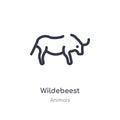 wildebeest outline icon. isolated line vector illustration from animals collection. editable thin stroke wildebeest icon on white Royalty Free Stock Photo