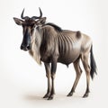 Wildebeest, unusual African artiodactyl animal isolated on white background Royalty Free Stock Photo