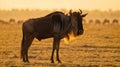 Wildebeest in Wildlife Landscape at Golden Hour - Savanna Animal