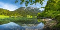 The Wilder Kaiser mountain range is reflected in the idyllic Hinterseiner See, Tyrol, Austria, Europe