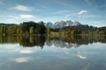 Wilder Kaiser mountain range reflected in a mountain lake