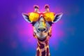 giraffe portrait zoo colorful wildlife neck sunglasses animal africa mammal. Generative AI. Royalty Free Stock Photo