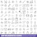 100 wilderness icons set, outline style Royalty Free Stock Photo