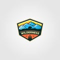 Wilderness mountain adventure badge vintage logo vector illustration