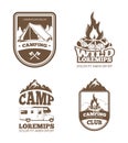 Wilderness and nature exploration vintage vector labels, emblems, logos, badges