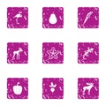 Wilderness territory icons set, grunge style