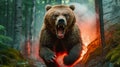 Wilderness Wrath, Capturing the Ferocious Power of an Angry Bear Amidst Fire and Smoke, Generative AI