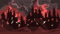 Wildfire concept. Hot red flame in the forest