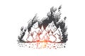 Wildfire, danger, flame, forest, disaster concept. Hand drawn isolated vector. Royalty Free Stock Photo