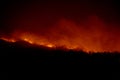 Wildfire disaster - fire burning mountain in night time Royalty Free Stock Photo