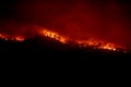 Wildfire disaster - fire burning mountain in night time Royalty Free Stock Photo