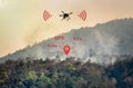 Wildfire drones detect and send coordinate to firefighter team Royalty Free Stock Photo