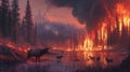 Wildfire Engulfs Forest Animals Fleeing Danger Royalty Free Stock Photo