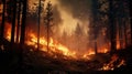 Wildfire. Forest Fire Causes Massive Destruction. Forest Engulfed in Flames. Disaster. Ecological catastrophe. Burning