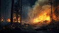 Wildfire. Forest Fire Causes Massive Destruction. Forest Engulfed in Flames. Disaster. Ecological catastrophe. Burning