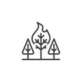 Wildfire in forest line icon