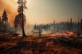 wildfire forest much smoke and fire, dramatic, climate disaster