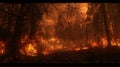 wildfire, Heatwave causes forest burning rapidly and destroyed, silhouette, natural calamity, Royalty Free Stock Photo