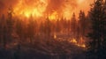 wildfire, Heatwave causes forest burning rapidly and destroyed, silhouette, natural calamity, Royalty Free Stock Photo