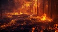 wildfire, Heatwave causes forest burning rapidly and destroyed, silhouette, natural calamity, Royalty Free Stock Photo