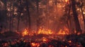 wildfire, Heatwave causes forest burning rapidly and destroyed, silhouette, natural calamity, Royalty Free Stock Photo