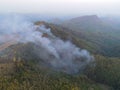 wildfire on the mountain fire burning forest dry bamboo forest at asian in the summer, aerial view forest fire wildfire burning Royalty Free Stock Photo