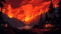 Wildfire In The Mountains: A Hyper-detailed 8-bit Artwork