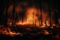 Wildfire Nightmare. Devastating Inferno Engulfs Serene Forest with Raging Flames