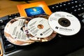 WILDFLECKEN, BAVARIA, GERMANY - JANUARY 11, 2020 Three original Microsoft Windows 7 DVD in a keyboard Royalty Free Stock Photo