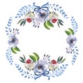 Wildflower anemone flower frame in a watercolor style isolated.