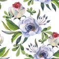 Wildflower anemone flower pattern in a watercolor style isolated