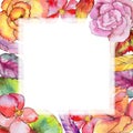 Wildflower begonia flower frame in a watercolor style.