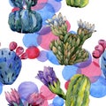 Wildflower cactus flower pattern in a watercolor style.