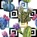 Wildflower cactus flower pattern in a watercolor style.