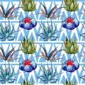 Wildflower cactus pattern in a watercolor style.