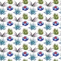 Wildflower cactus pattern in a watercolor style.