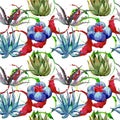 Wildflower cactus pattern in a watercolor style.