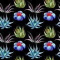 Wildflower cactus pattern in a watercolor style.