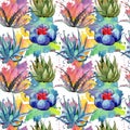 Wildflower cactus pattern in a watercolor style.