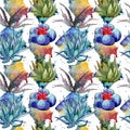 Wildflower cactus pattern in a watercolor style.