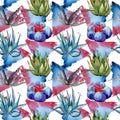 Wildflower cactus pattern in a watercolor style.